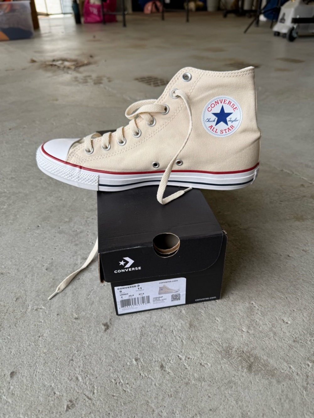 Converse High Top Sneakers in Cream with Red Trim